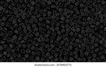 seamless pattern school, education element on black background