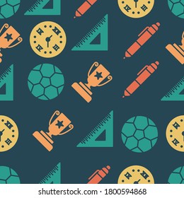 Patrón sin problemas con los iconos escolares y educativos los estilos de color plana y sólido. escuela y educación Icons Seamless on color Background. Patrón editable en los swatches.
