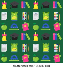 Seamless pattern with school and educational elements. Objects for art, stationery. Print for textile, clothes, book cover, wrapping paper, design and decor. Colorful background. Back to school. 