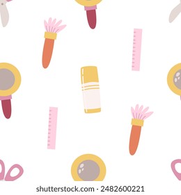Seamless pattern with school elements. Colorful vector flat style. hand drawing. design for fabric, print, wrapper, textile
