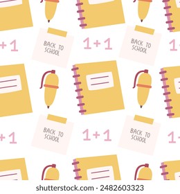 Seamless pattern with school elements. Colorful vector flat style. hand drawing. design for fabric, print, wrapper, textile
