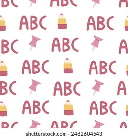 Seamless pattern with school elements. Colorful vector flat style. hand drawing. design for fabric, print, wrapper, textile
