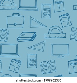 Seamless pattern with school elements. School doodles for notebook covers, napkins, covers, school supplies, wrapping paper. vector illustration.