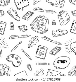 Seamless Pattern of School Elements or Icons With Sketch or Hand Drawn Style