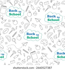 Seamless pattern with school elements. School stuff.  Background to school doodles. Vector Illustration