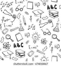 Seamless pattern with school elements. Welcome back to school with modern thin line icons school supplies. Super sale doodles. Vector illustration stock vector.