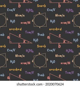 Seamless pattern with school formulas. Vector illustration on a dark background.