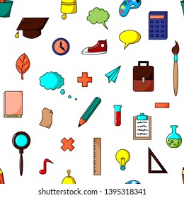 Seamless pattern of school illustrations. Vector.