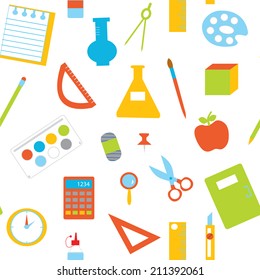 Seamless pattern with school items funny design