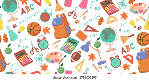 Seamless pattern with school objects. Vector graphics.