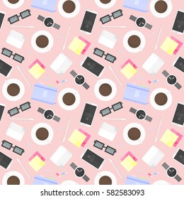 Seamless pattern with school and office supplies. Vector background