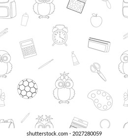 Seamless pattern school owls graphics coloring vector illustration.