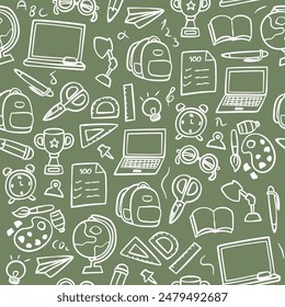 Seamless pattern with school supplies