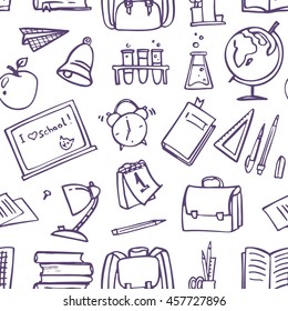Seamless pattern with school supplies.