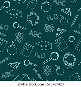 Seamless pattern with school supplies.