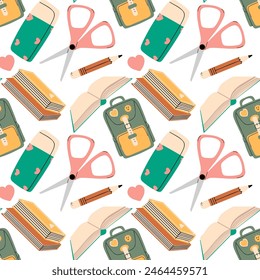 Seamless pattern with school supplies. Back to school. Vector illustration
