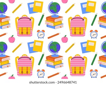 Seamless pattern of school supplies for back to school and educational templates, perfect for study and office prints