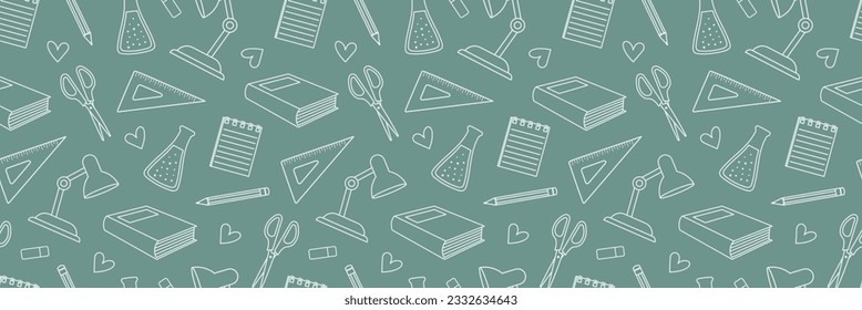 Seamless pattern with school supplies. Doodle style