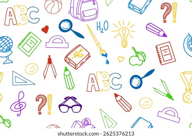 Seamless pattern with school supplies and education elements. Background. Line icons template. Back to school. Vector