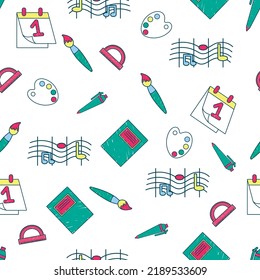 Seamless pattern with school supplies isolated on a white background. Wallpaper back to school