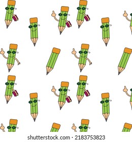 Seamless pattern. School supplies. Pencil. Vector