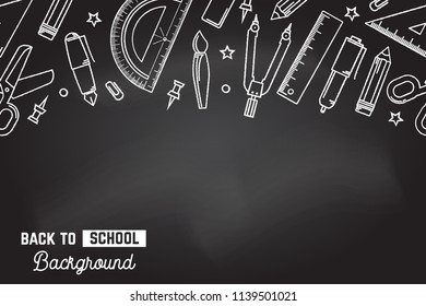 Seamless pattern with school supplies stationery equipment. Back to School background. Vector Illustration. Back to school education concept.