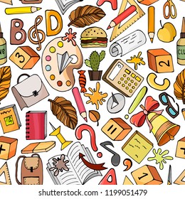 seamless pattern with school supplies and stationery