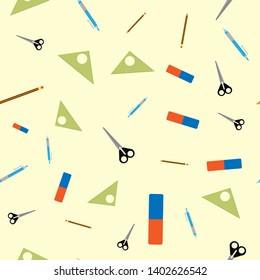 Seamless pattern with school supplies. Vector illustration.