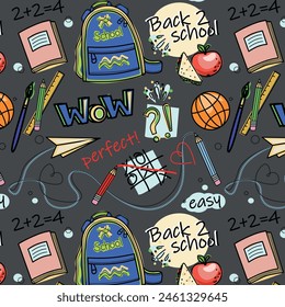 Seamless pattern with school supplies. Vector illustration. Back to school.