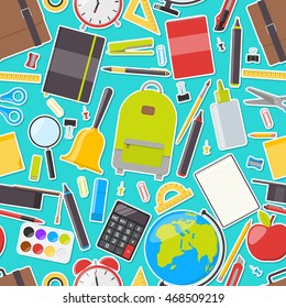 Seamless pattern of school supplies. Vector illustration