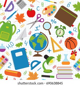 seamless pattern with school supplies - vector illustration, eps