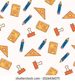 A seamless pattern with a school theme, school attributes.
