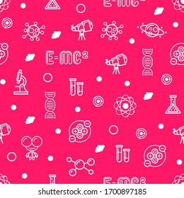 Seamless Pattern Science Background Vector Molecule Flask Planet Telescope Microscope Dna