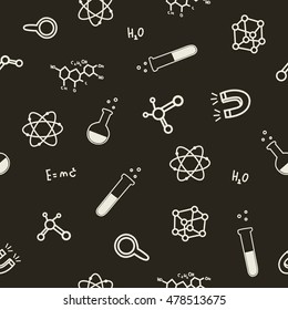 Seamless pattern with science and education symbols.