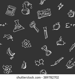 Seamless pattern Science icons doodles vector set