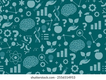 Seamless pattern with science symbols. Science education. Back to school theme background, texture. School seamless background. Education, science concept. Back to school