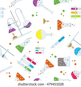 Seamless pattern of scientists lab flask science education