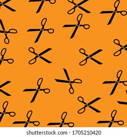 Seamless pattern with scissor and a orange background. Silk scarf pattern vector design inspiration