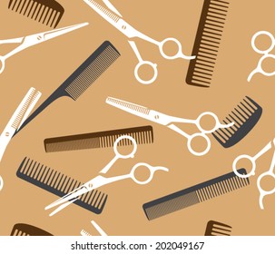 Seamless pattern with scissors and combs