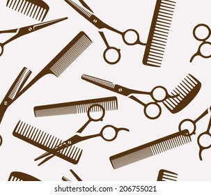 Seamless pattern with scissors and combs