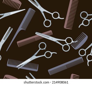 Seamless pattern with scissors and combs