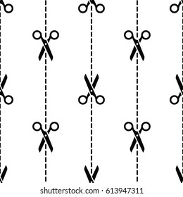 Seamless pattern with scissors and cut lines