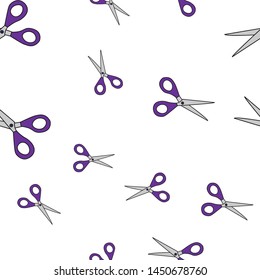 Seamless pattern of scissors in Doodle style. Vector illustration.