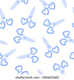 Patrón sin inconvenientes de tijeras en el corazón para la boda o el Día de San Valentín. Diseño aislado de vectores de dibujos animados para papel de paredes, papel de envoltura, textiles, etc.