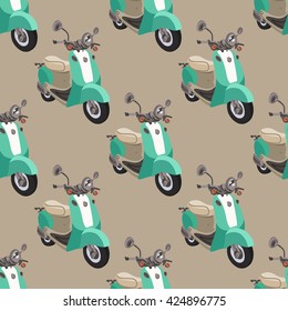 Seamless pattern with  scooter Italy. Retro background