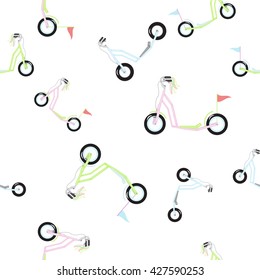 seamless pattern of scooters green, pink and blue