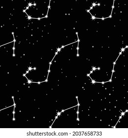 seamless pattern with Scorpio constellation, handwritten lettering and zodiac sign. For your packaging, fabric and product decoration.
