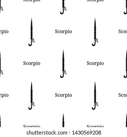 Seamless pattern with scorpio zodiac sword sign. Black silhouette of zodiacal weapon. Astrological, horoscope sign.  Vector illustration for design, web, wrapping paper, fabric, wallpaper.