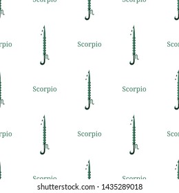 Seamless pattern with Scorpio zodiac sword sign. Cartoon zodiacal weapon. Astrological, horoscope sign. Vector illustration for design, web, wrapping paper, fabric, wallpaper.