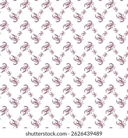 Seamless Pattern of Scorpion Illustrations in Red on White Background